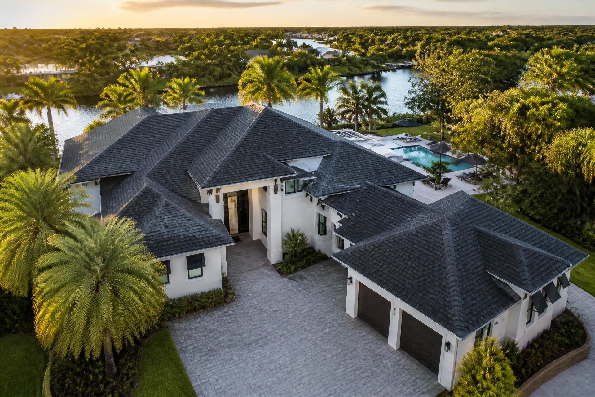 Aerial view of a Jacksonville home with a new architectural shingle roof